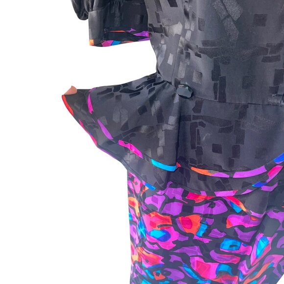 A J Bari Vintage Womens Skirt Suit Jacket Size 12 Black Balloon Sleeve Peplum - Picture 5 of 16